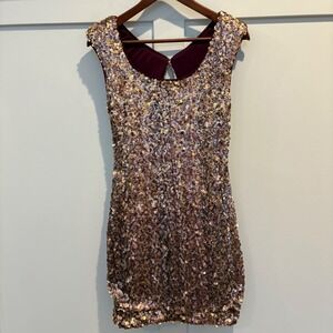 Vtg  Cache Y2K Sequin Cocktail Dress 2 Gold Back Mini Event Date Night‎ Evening